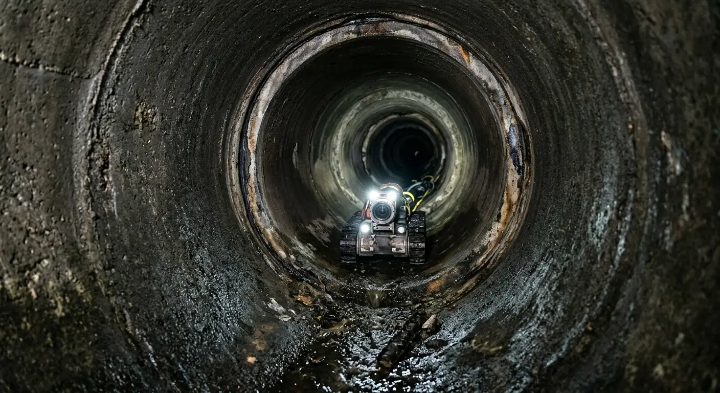 Robotic sewer camera inspecting pipe interior for Drain Snake Service in New Hartford